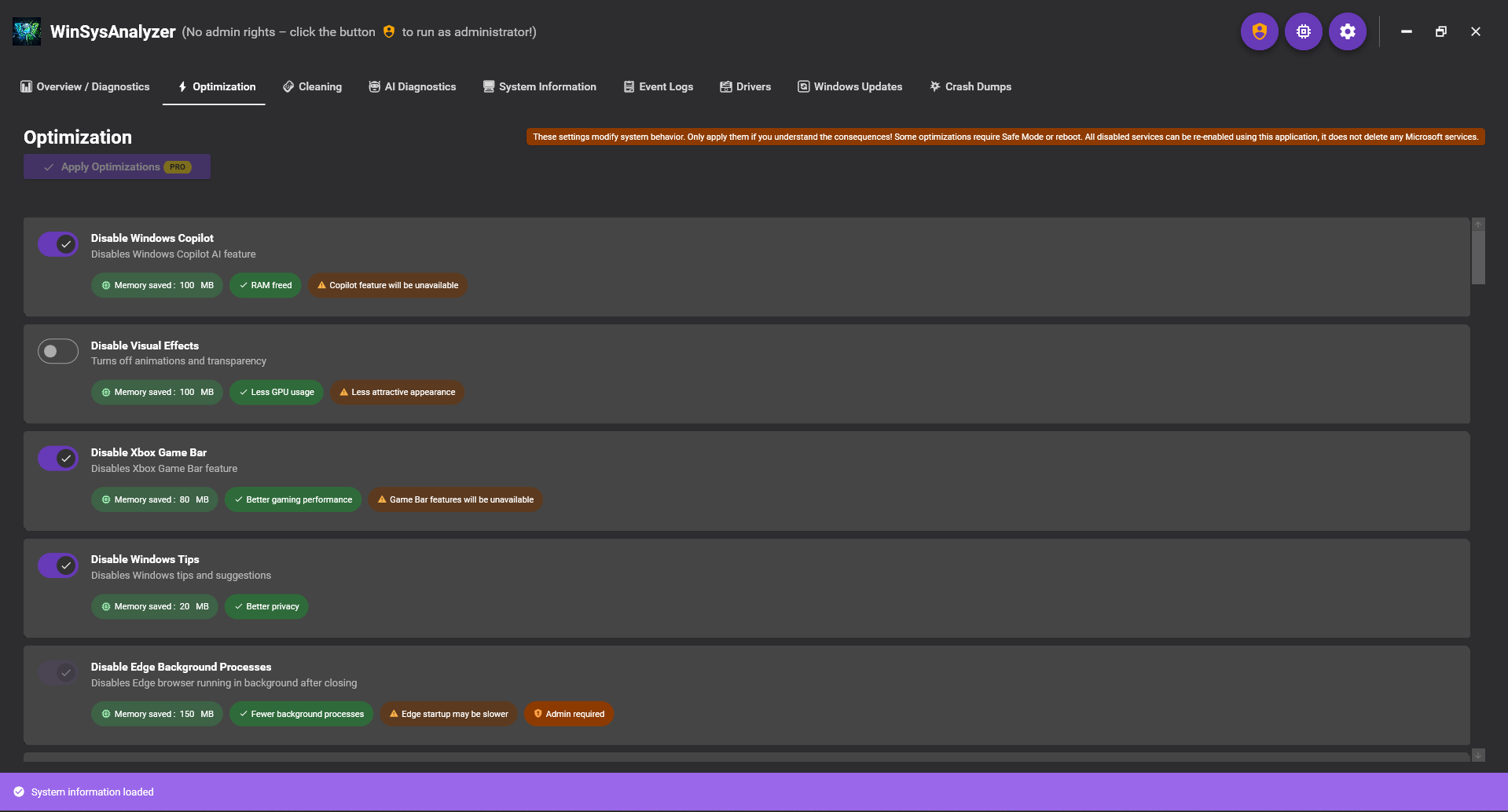 Optimalizálás – 50+ kapcsolható tweak adatvédelemre és teljesítményre
